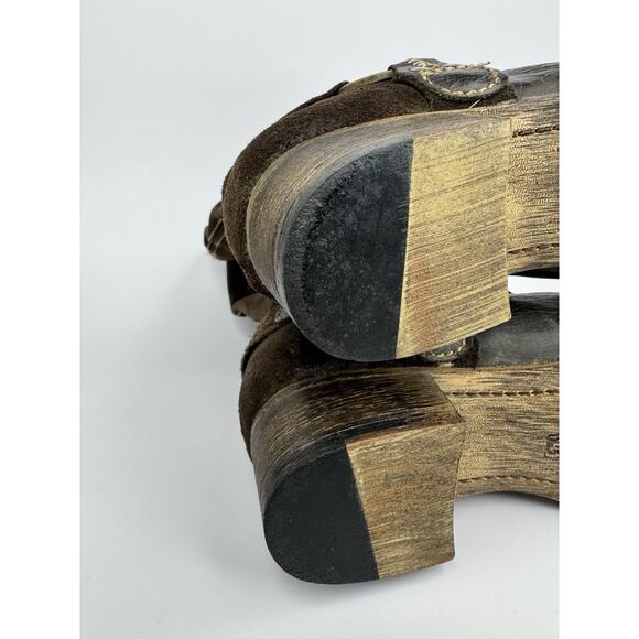 Bed|Stü Womens Leather Harness Boots 9.5 Brown Distressed Western Moto Boho - Picture 13 of 16